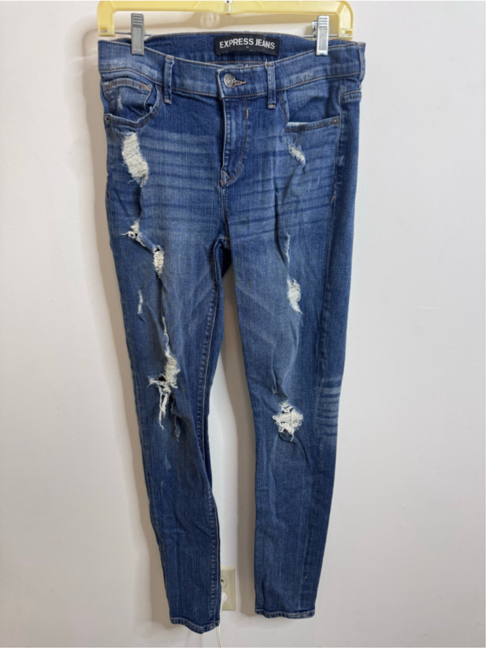 Women's Express Mia Mid Rise Legging Jeans Size 8 Blue Distressed